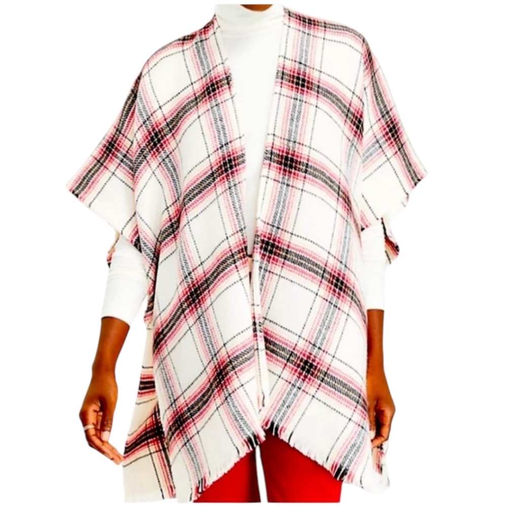 Ann Taylor LOFT Plaid Poncho / Wrap Scarf NEW with Tags